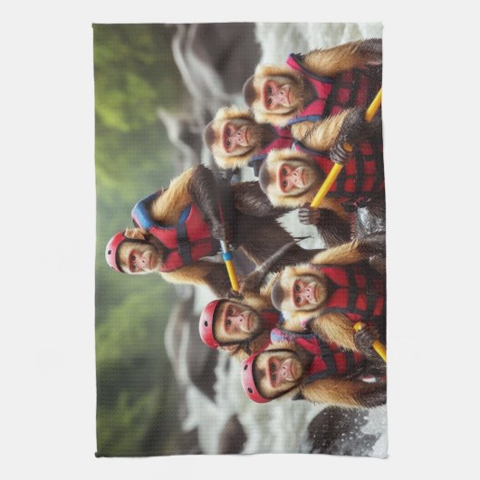 Avontuurlijke kapucijnapen Whitewater Rafting Theedoek (Verticaal)