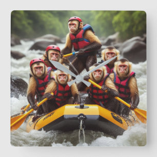 Avontuurlijke kapucijnapen Whitewater Rafting Vierkante Klok