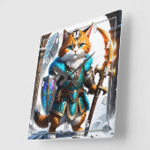 Avontuurlijke kattenkrijger in magisch pantser vierkante klok (Hoek)