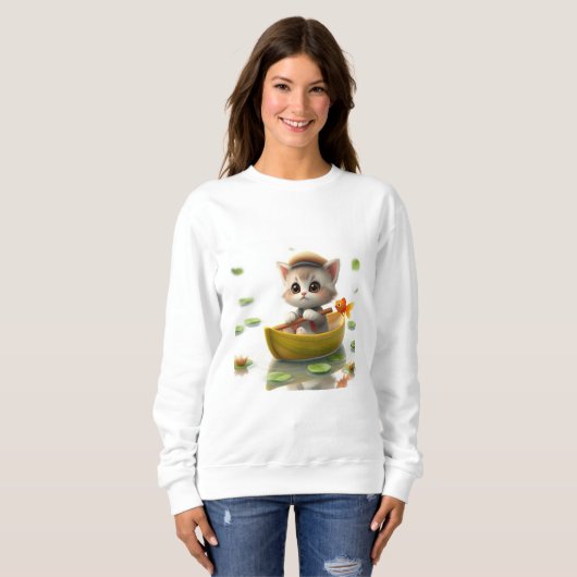 Avontuurlijke Kitten Boat Sweatshirt (Voorkant volledig)