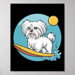 Avontuurlijke Maltezer Hond Surft Grappige Surfers Poster