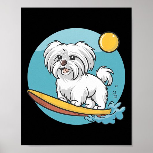Avontuurlijke Maltezer Hond Surft Grappige Surfers Poster (Voorkant)