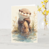 Avontuurlijke otter die het dok vasthoudt kaart (Gele Bloem)