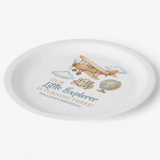 Avontuurlijke reizen Little Explorer Verjaardag Papieren Bordje (Gekanteld)