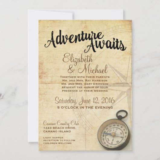 Avontuurlijke Reizen Trouwuitnodiging Kaart (Voorkant)