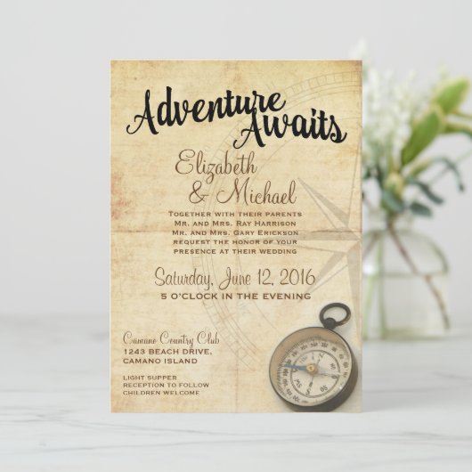 Avontuurlijke Reizen Trouwuitnodiging Kaart (Staand voorkant)