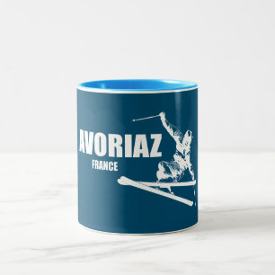 Avoriaz France Skier Tweekleurige Koffiemok