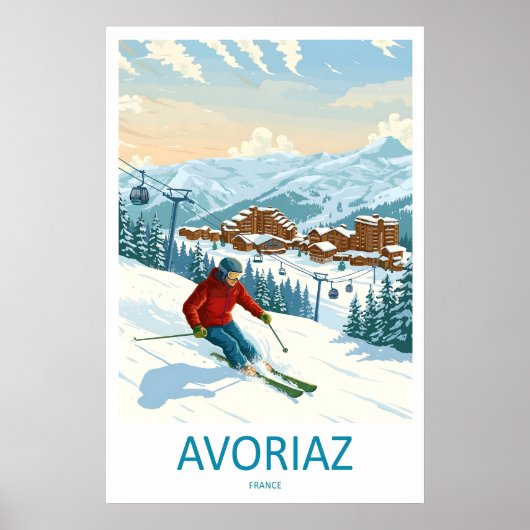 Avoriaz Frankrijk Ski Print Vintage Reisposter (Voorkant)
