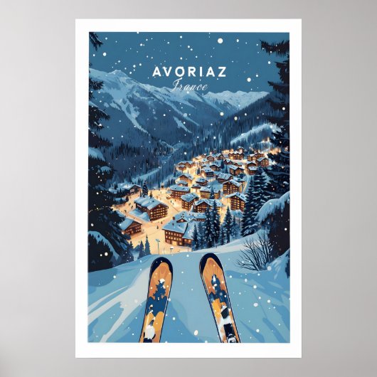 Avoriaz Poster - Winter Chalets Print Franse Ski (Voorkant)