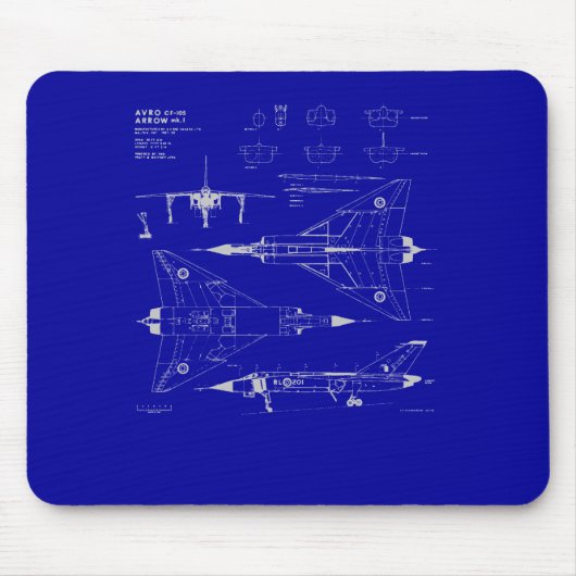 Avro Arrow Blueprint Mousepad Muismat (Voorkant)