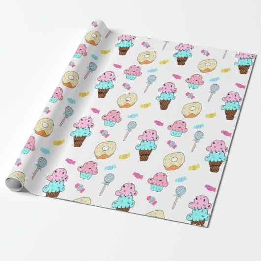 Avryl Fleur's Schattigee Ice Cream Cone Cupcake Do Cadeaupapier (Uitgerold)