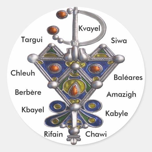 avzim bleu, Amaghir, Rifain, Kabyle, Berbère Ronde Sticker (Voorkant)