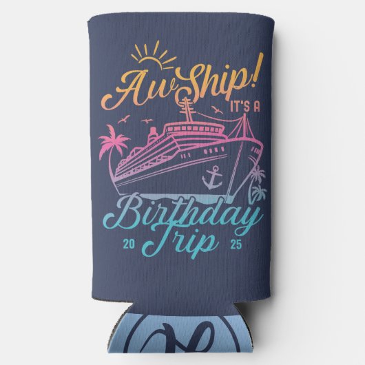 AW schip aangepaste verjaardag cruise groep matchi Seltzer Blikjeskoeler (Achterkant)