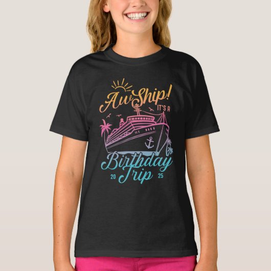AW schip aangepaste verjaardag cruise groep matchi T-shirt (Voorkant)