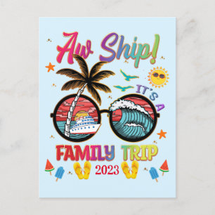AW Ship Family Trip Kleurrijke groepsaanpassing Briefkaart