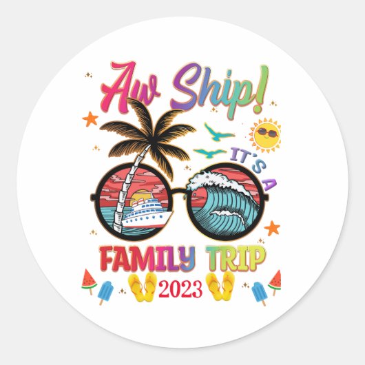 AW Ship Family Trip Kleurrijke groepsaanpassing Ronde Sticker (Voorkant)