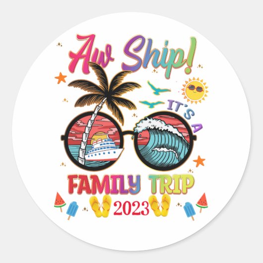 AW Ship Family Trip Kleurrijke groepsaanpassing Ronde Sticker (Voorkant)