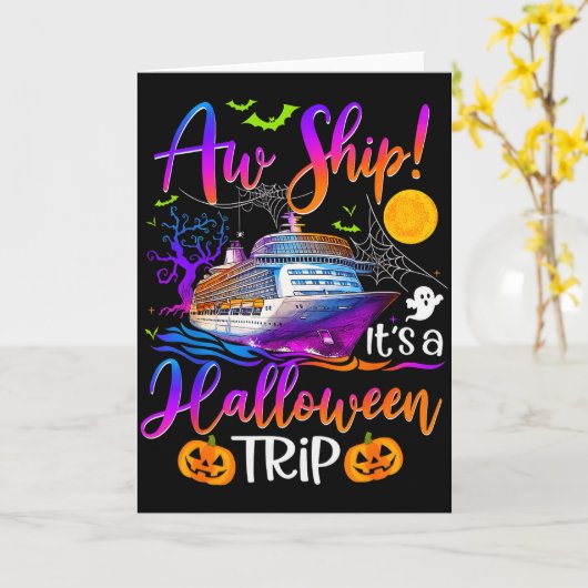Aw Ship Halloween Family Cruise Crew Family Vacati Kaart (Gele Bloem)