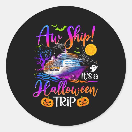 Aw Ship Halloween Family Cruise Crew Family Vacati Ronde Sticker (Voorkant)
