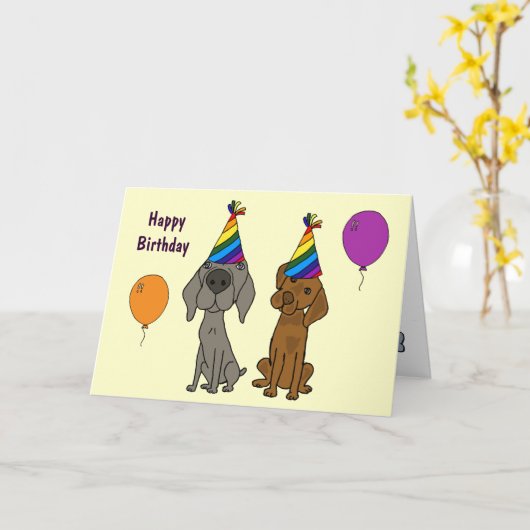 AW- Weimaraner- en Point Birthday-kaart Kaart (Gele Bloem)