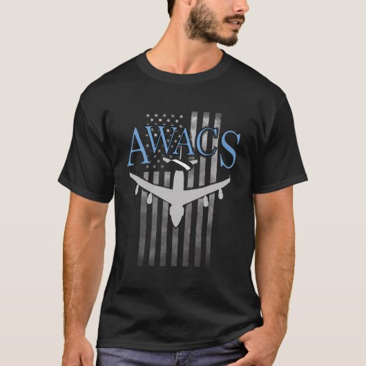AWACS op vervaagde Amerikaanse vlag T-shirt (Voorkant)