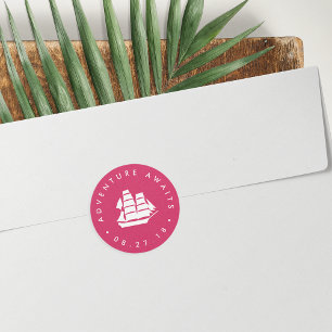 Awages voor avontuur   Fuchsia and White Ship Ronde Sticker