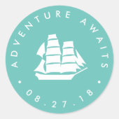 Awages voor avontuur | Turquoise en White Ship Ronde Sticker (Voorkant)