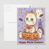 awaii Cat in Pumpkin Costume Halloween Card Briefkaart (Voorkant / Achterkant)