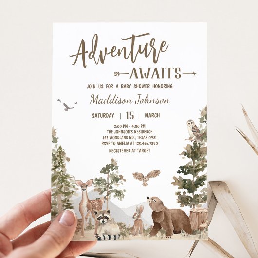 Awaits Woodland Animals Baby shower Kaart