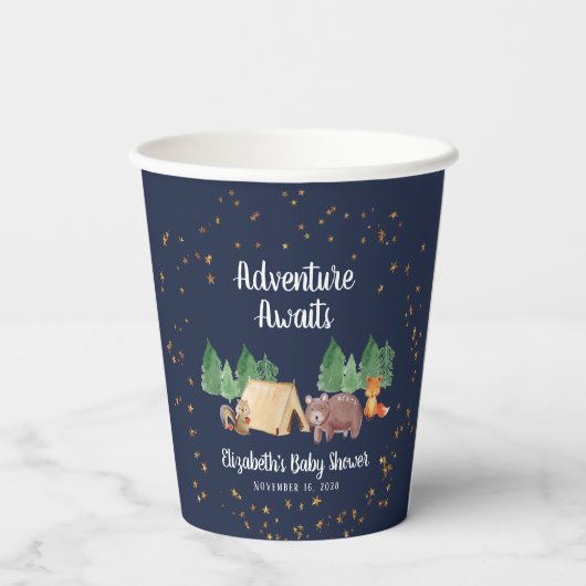 Awaits Woodland Animals Baby shower Papieren Bekers (Achterkant)