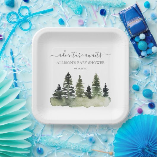 Awaits Woodland Baby shower Papieren Bordje (Feest)