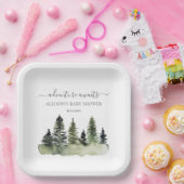 Awaits Woodland Baby shower Papieren Bordje (Feest)