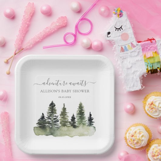 Awaits Woodland Baby shower Papieren Bordje (Feest)