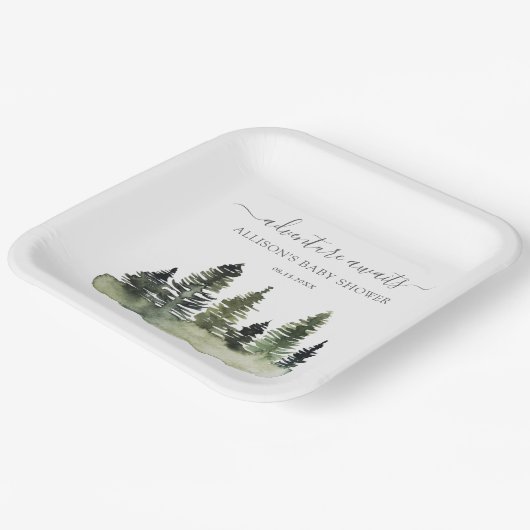 Awaits Woodland Baby shower Papieren Bordje (Gebogen)