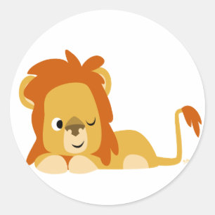 Awake Cartoon Lion round sticker