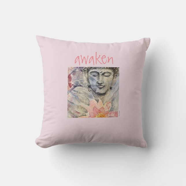 Awaken Bliss Buddha Waterverf Art Pillow Kussen (Voorkant)