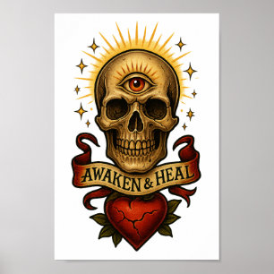Awaken & Heal - Third Eye Skull Poster of download