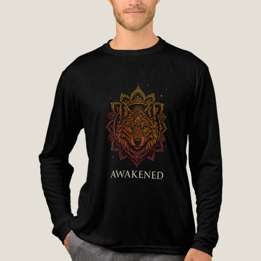 Awakened Wolf Mandala Spiritual Design Tri-Blend Shirt (Voorkant volledig)