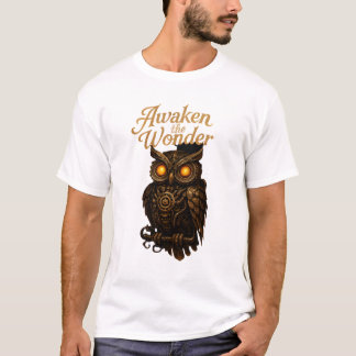 Awakening Wonder – Mechanical Owl Art T-Shirt