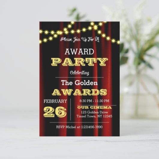 Award Party Fluweel & Goud Kleine uitnodiging (Staand voorkant)