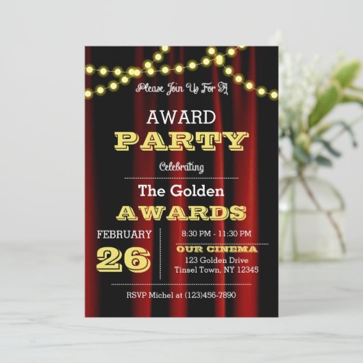 Award Party Velvet & Gold Uitnodiging (Staand voorkant)