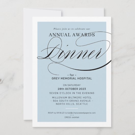 AWARDS DINER event fancy elegant bord blauw Kaart (Voorkant)