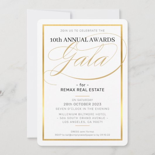 AWARDS GALA DINER modern zakelijk elegant goud Kaart (Voorkant)