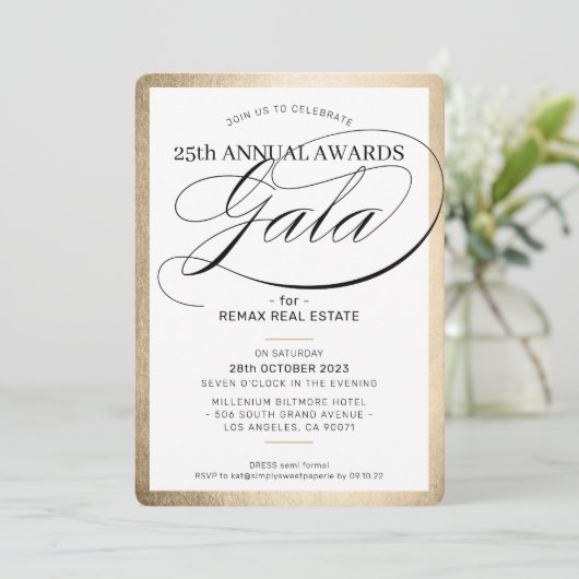 AWARDS GALA DINNER elegant business gold black Kaart (Staand voorkant)