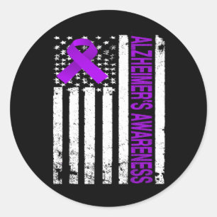 Awareness - Amerikaanse vlag Paarse lint Ronde Sticker