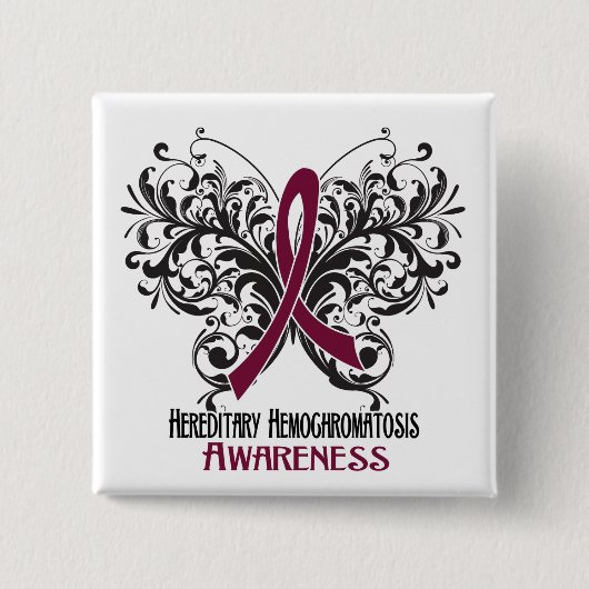 Awareness Butterfly Hereditary Hemochromatosis Vierkante Button 5,1 Cm (Voorkant)