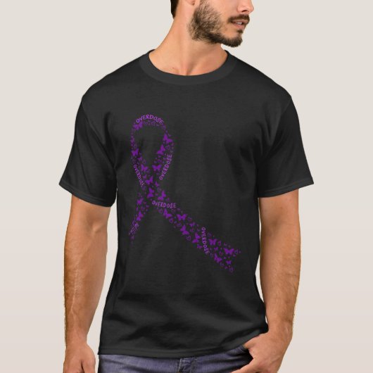 Awareness lint Paarse drugsverslaving herstel T-shirt (Voorkant)