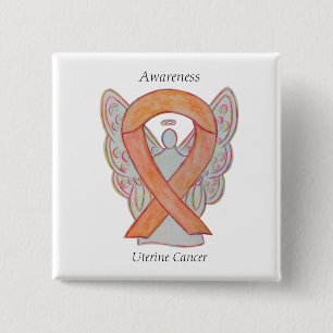 Awareness Ribbon Pins Uterine Cancer Angel Vierkante Button 5,1 Cm