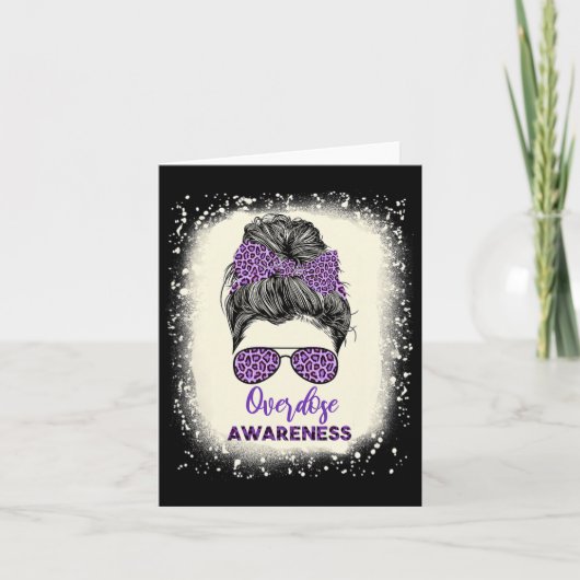 Awareness Warrior Messy Hair Bun Paarse Lint Kaart (Voorkant)