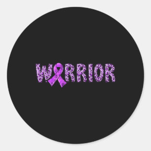 Awareness Warrior Paarse lint Luipaard Print 1 Ronde Sticker